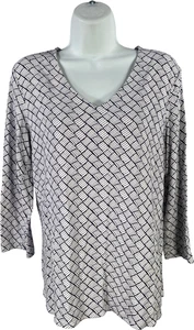 Chico’s Damen weiß/blau V-Ausschnitt 3/4 Arm Shirt - 1/US M - Bild 1 von 4