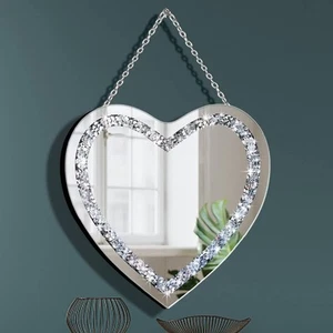 Crystal Crush Diamond Heart Shaped Silver Mirror with Silver Stainless Steel ... - Picture 1 of 7