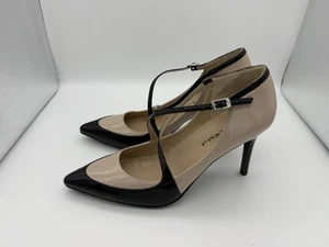 Michael 3.5" Heels Womens 8.5 Stiletto Black/Beige Cross Strap Pointed Toe - Picture 1 of 11