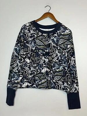 Joie Mujer Recortada Floral Sudadera Azul Marino Blanco Pulgares Cómoda Talla XL Foto 1 de 4