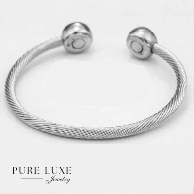 Men's Stainless-Steel 7" Adjustable Magnetic,Cuff Cable.Bracelet Unisex*Box - Image 1 of 3