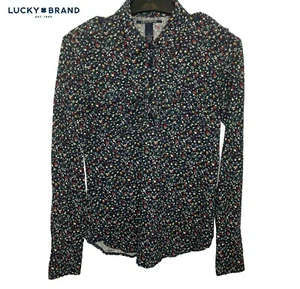 Lucky Brand Top Gr. Small Knopfleiste, Langarm, Schulterklappen, Taschen, geblümt schwarz - Bild 1 von 5