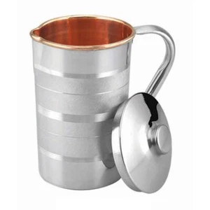 Handmade 1.5 Litre Copper Steel Water Jug with Stainless Steel Outer and Inside - Picture 1 of 3