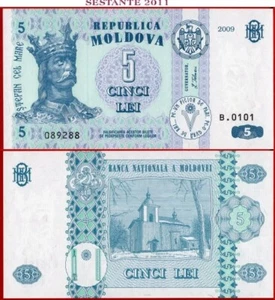Moldavia 5 LEI 2009 P 9f Unc envío gratuito desde 100 USD - Imagen 1 de 3