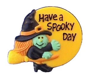 Broche American Greetings PIN Halloween Vintage BRUJA VOLANDO Luna Día Espeluznante '82 - Imagen 1 de 2