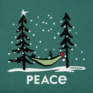 NWT Men's Life Is Good Peace Hammock Santa Hat Christmas Green LS Crusher Tee - Picture 1 of 3