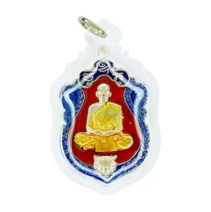 Lp Phat Famous Monk Enamel Talisman Thai Amulet Magic Pendant Transparent Case - Picture 1 of 4