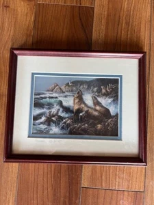 Patsee Parker Art Print sea lions 1995 Ltd Ed #132/500 Signed Matted Framed - Picture 1 of 3