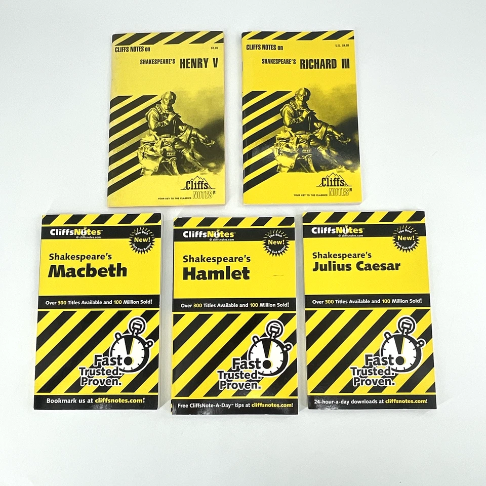 5 Cliffs Notes Books Shakespeare Hamlet Macbeth Richard III Henry V Julius Caesa - Image 1 of 4