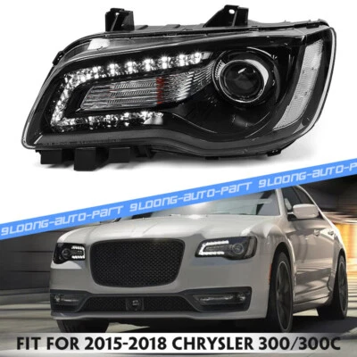 Driver Left For 2015-2023 Chrysler 300 Black Halogen LED DRL Headlight Headamp Foto 1 de 4