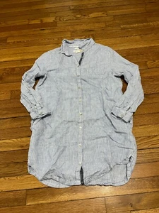 Camisa de vestir C&C California 100 % lino azul cambray manga larga con botones grande - Imagen 1 de 3