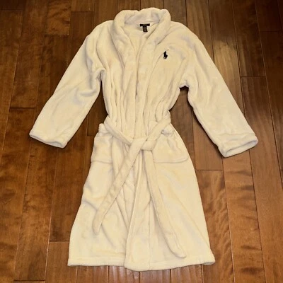 Polo Ralph Lauren Para Hombres L/XL Bata Kimono Blanco Poni Logo Cinturón Poliéster Bolsillos Foto 1 de 4