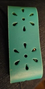 Marks and Spencer Per Una Wide Leather Teal Cuff With Lazer Cut Floral Design - Picture 1 of 5