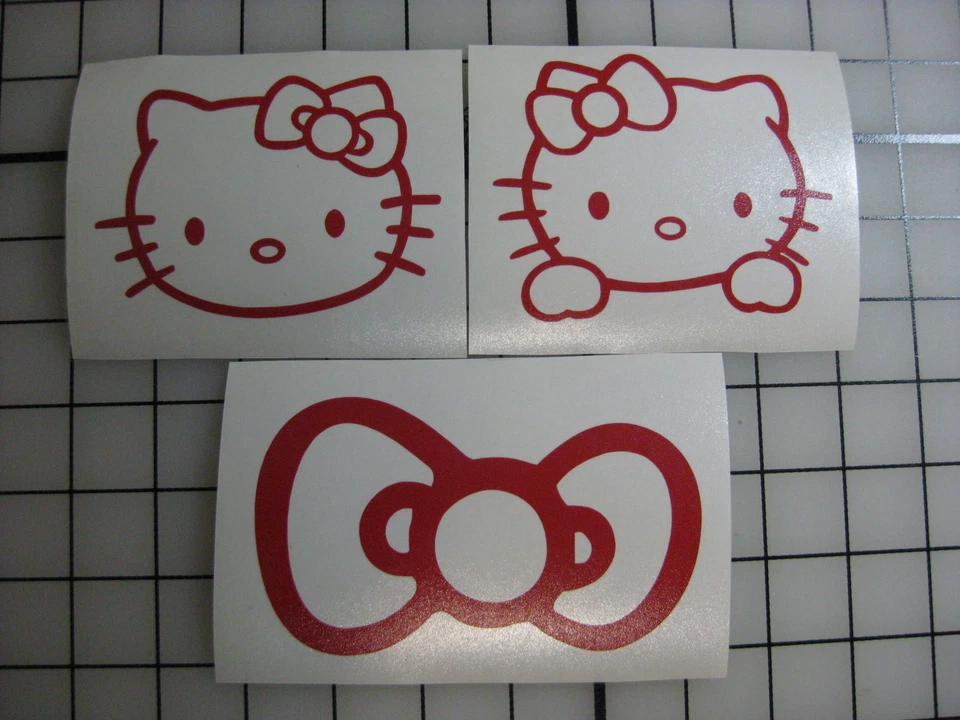 Three RED Hello Kitty Vinyl Decal Car Window Bumper Sticker Bow JDM iPad Cat PC Foto 1 de 1