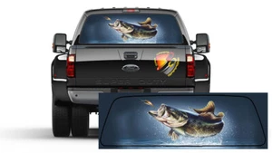 BASS seabass FISHING Rear Window Perforated Vinyl Graphic Decal Sticker Trucks - Bild 1 von 5