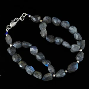 AAA 152.00 Cts Natural Blue Flash Labradorite Untreated Faceted Beads Bracelet - Picture 1 of 2