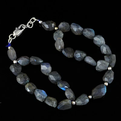 AAA 152.00 Cts Natural Blue Flash Labradorite Untreated Faceted Beads Bracelet - Image 1 of 2