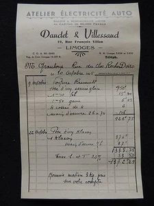 Facture électricité auto Daudet & Villessaud. Limoges. garage automobile. 1945 - Picture 1 of 1