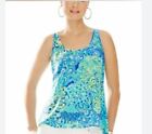 Lilly Pulitzer Aerial Silk Sleeveless Tank Top Size L Lilly's Lagoon Sea Blue