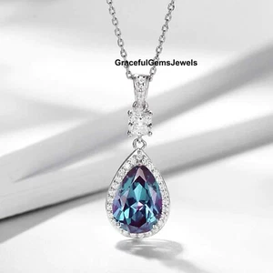 Unique Alexandrite Gemstone 925 Sterling silver Pear Shape wedding gift Pendent - Picture 1 of 5