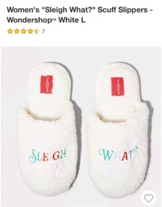 Target Wondershop White Christmas Sherpa Slip On Slippers Sleigh What? Holiday - Picture 1 of 9