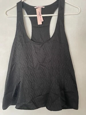 Camiseta sin mangas Victoria Secret negra satinada para mujer talla M nueva con etiquetas sexy logotipo espalda cruzada Foto 1 de 2