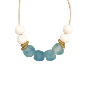 Blue Frosted Sea Blue Glass Necklace. Beach Style Necklace. Glass Bead Necklace. - Picture 1 of 4