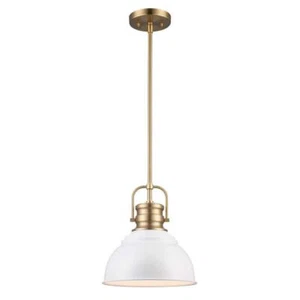 Monteaux Lighting Pendant 1-Light Fixture w/ Metal Shade 10" Metal White+Brass - Picture 1 of 10