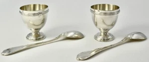 Antique French Sterling Silver Egg Cups With Spoons Minerva 950/1000 19th C - Picture 1 of 10