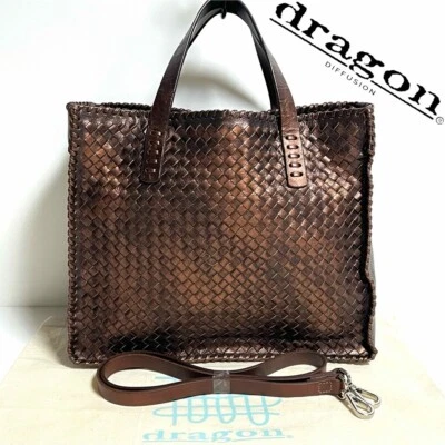 DRAGON DIFFUSION Caja Polo Entrelazada Marrón Damas Bolso de Mano Bolso de Hombro Usado Foto 1 de 4