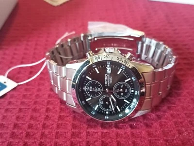 Seiko Men's Jet Black Chronograph Watch SND367PC JDM Japan Model in UK New - Image 1 of 4