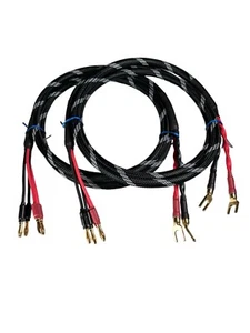 Canare 4S11 HI-FI Bi-Wire Speaker Cable Pair, Braided 2 Spade to 4 Banana, 15Ft. - Picture 1 of 2