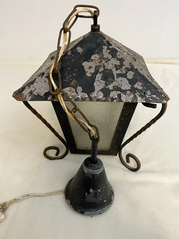 Vintage Spanish Revival Boho Hanging Lamp Swag Filigree Metal Lantern Gothic Cover