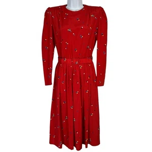 Vintage TONI Petite Red Check Belted Midi Dress Size S P Shoulder Pads 70s 80s - Picture 1 of 18