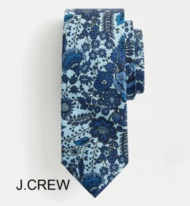 J.CREW Liberty cotton tie blue floral navy light sky baby slim narrow classic 3" - Picture 1 of 6
