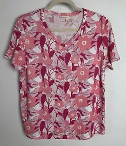 Camiseta para mujer Fresh Produce floral elástica manga corta rosa blanca talla L - Imagen 1 de 9