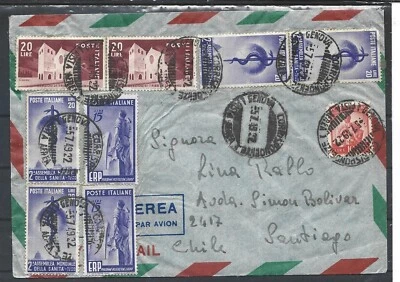 1949 20LX2 TRIESTE+20LX4 SANITA+15L X2 ERP SU AEROGRAMMA DA  GENOVA X CHILE - Immagine 1 di 3