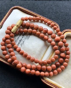 Vintage Sparkly Goldstone Shimmery Beaded Necklace Gift Wrapped - Picture 1 of 9