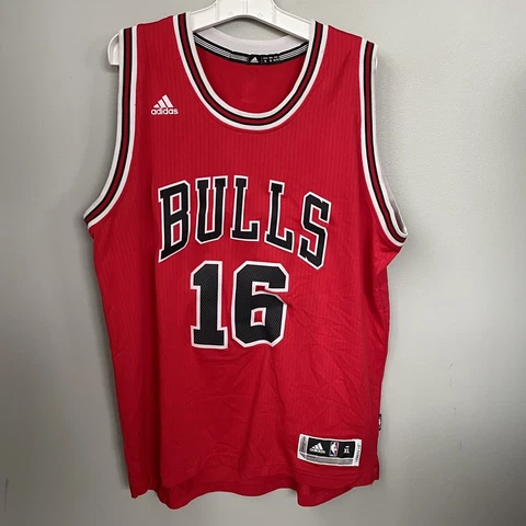 Chicago Bulls Adidas Jersey Mens XL #16 Pau Gasol plus 2" inch length Red Cover