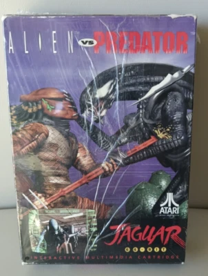Alien VS Predator Atari Jaguar Cart+Manual+ 3 Overlays, White insert CIB DMG #D6 - Image 1 of 4