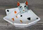 Vintage Lusterware Cat with Playing Cards Trinket Dish ~ MCM Made in Japan