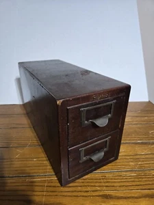 Antique Vintage Globe 3x5 Index Card File Library Two Drawer Wood Metal 17x7x9 - Picture 1 of 12