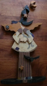 Handmade Halloween Decoration Wood Witch and Black Cat Holiday Table Decoration - Picture 1 of 2