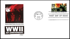 2765j 1993 World War II - Marines Attack FDC, Art Master Cachet, UA, OF. - Picture 1 of 4