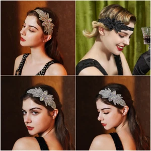1920s Flapper Rhinestone Headband Vintage Gatsby Headpiece Crystal Hair Bridal - Picture 1 of 15