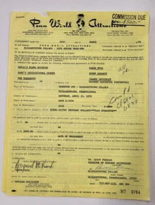 VINTAGE SIGNED CONTRACT ELIZABETHTOWN SPRING WEEKEND SABO'S INT. CHIMPS 1978 - Picture 1 of 2
