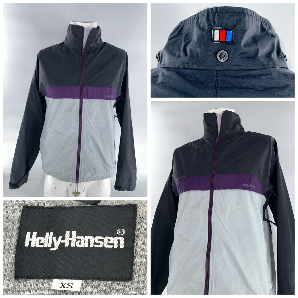 Chaqueta con Capucha Helly-Hansen Cremallera Completa Hombres XS Negra Púrpura 100% Nylon YGI J4-63 Foto 1 de 4