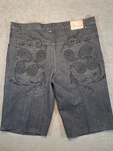 Y2K Red Ape Size 42 Baggy Skater Embroidered Black Rare Jorts Denim longs - Picture 1 of 10