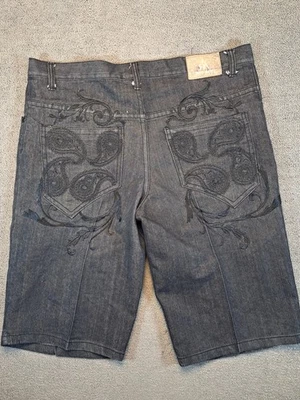 Y2K красная обезьяна размер 42 мешковатые фигурист вышитый черный редкая Jorts джинсовой ткани длинные - Изображение 1 из 4