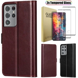 For Samsung S21/Plus/Ultra/FE Case Flip Leather Wallet Cover Screen Protector - Picture 1 of 29